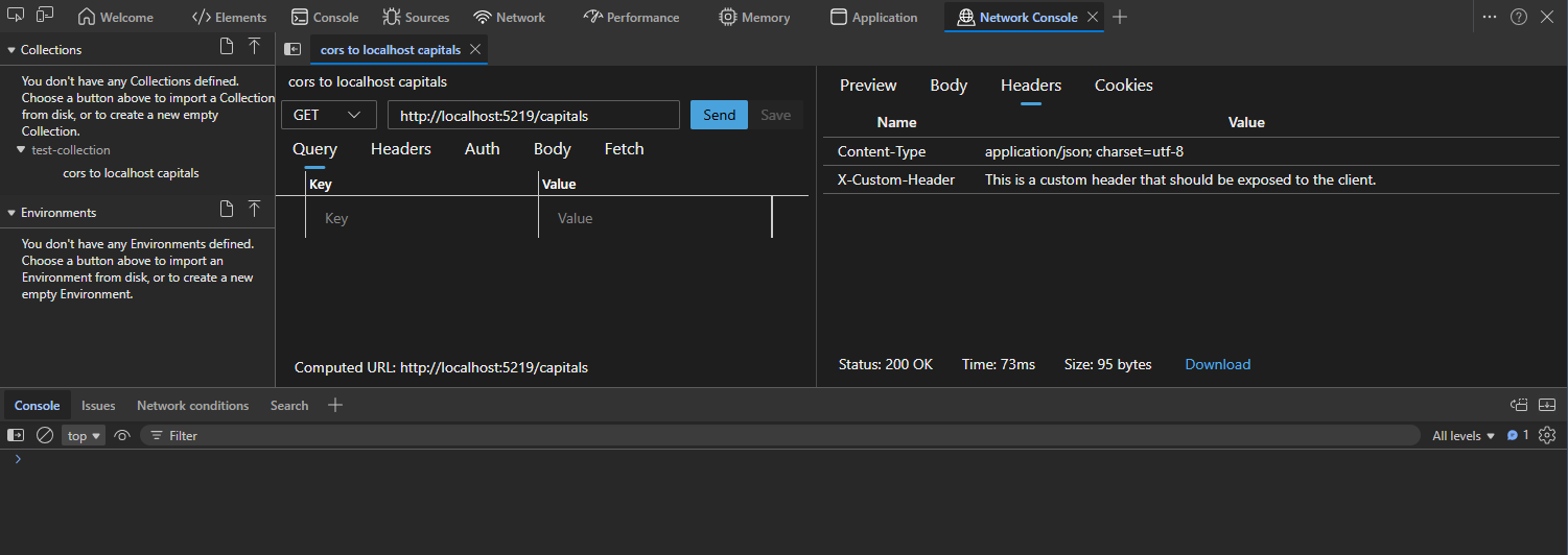 Response without an allow origin header
